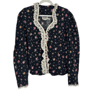 Vintage Circle T Womens Prairie Shirt  Size L Floral Lace Trim Victorian Regency
